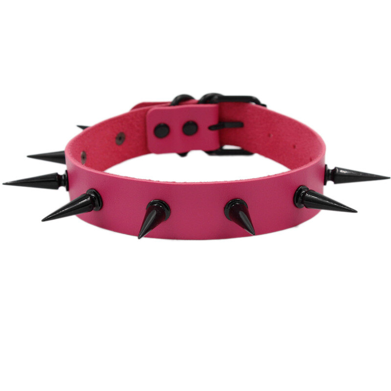 Gothic Punk PU Leather Alloy Spike Rivet Choker Necklace Unisex Rock Club Wear