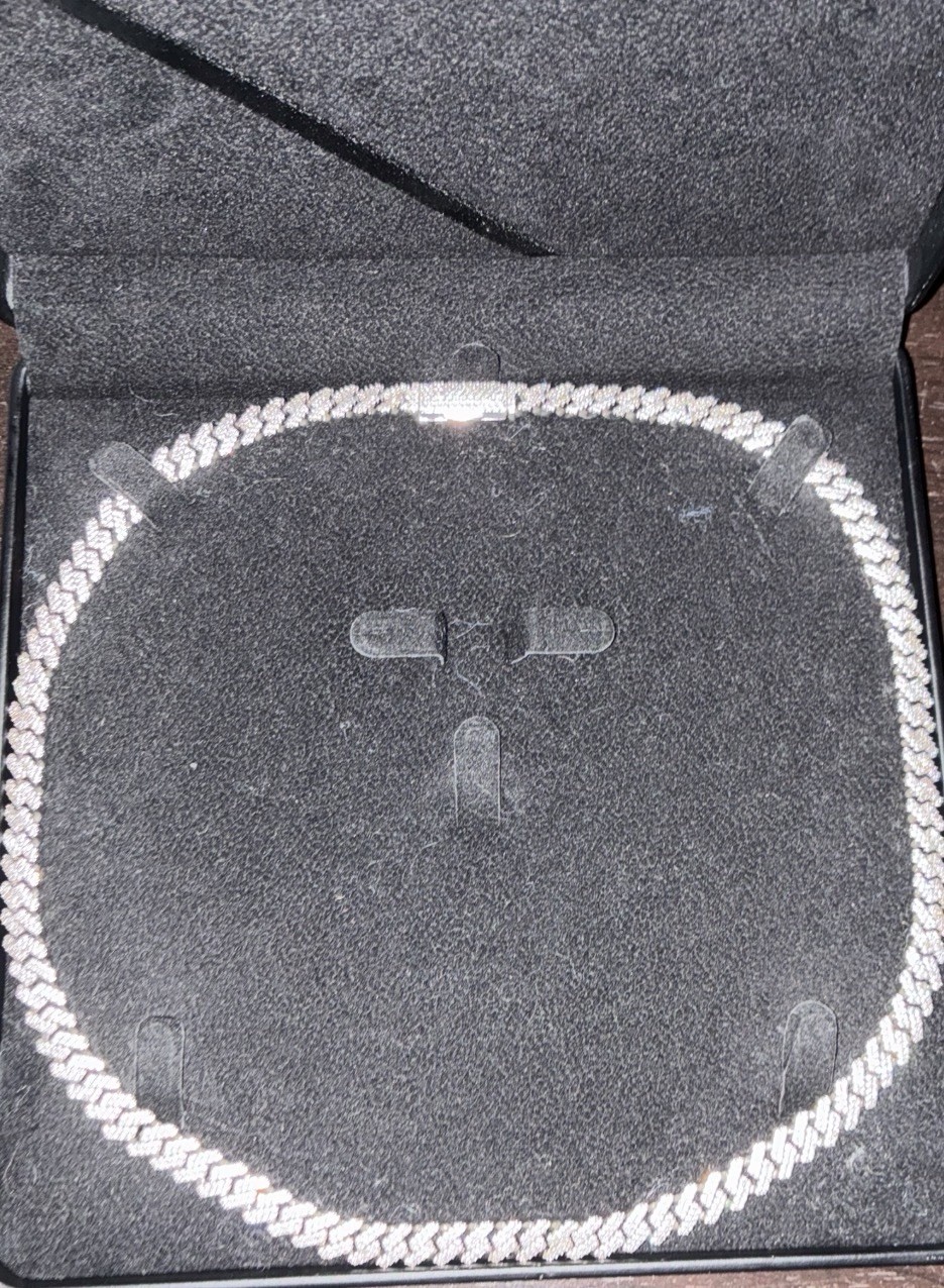 2-Row Cuban Link CZ Chain Necklace Silver Plated Brass 22in Box Clasp