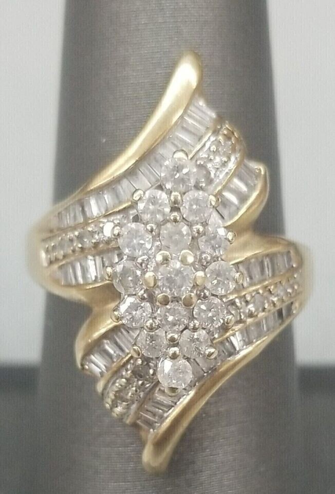 2Ct Round & Baguette Simulated Diamond Engagement Ring 14K Yellow Gold Plated