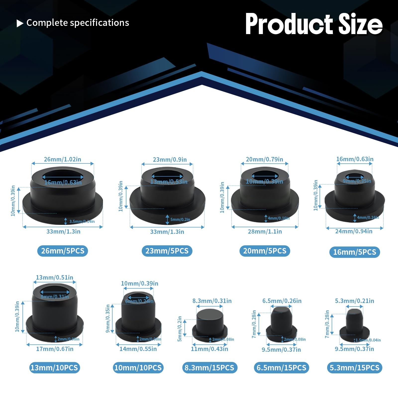 85PCS Silicone Stoppers Kit – Hole Plugs for Round Holes, T-Type Rubber Plugs fo