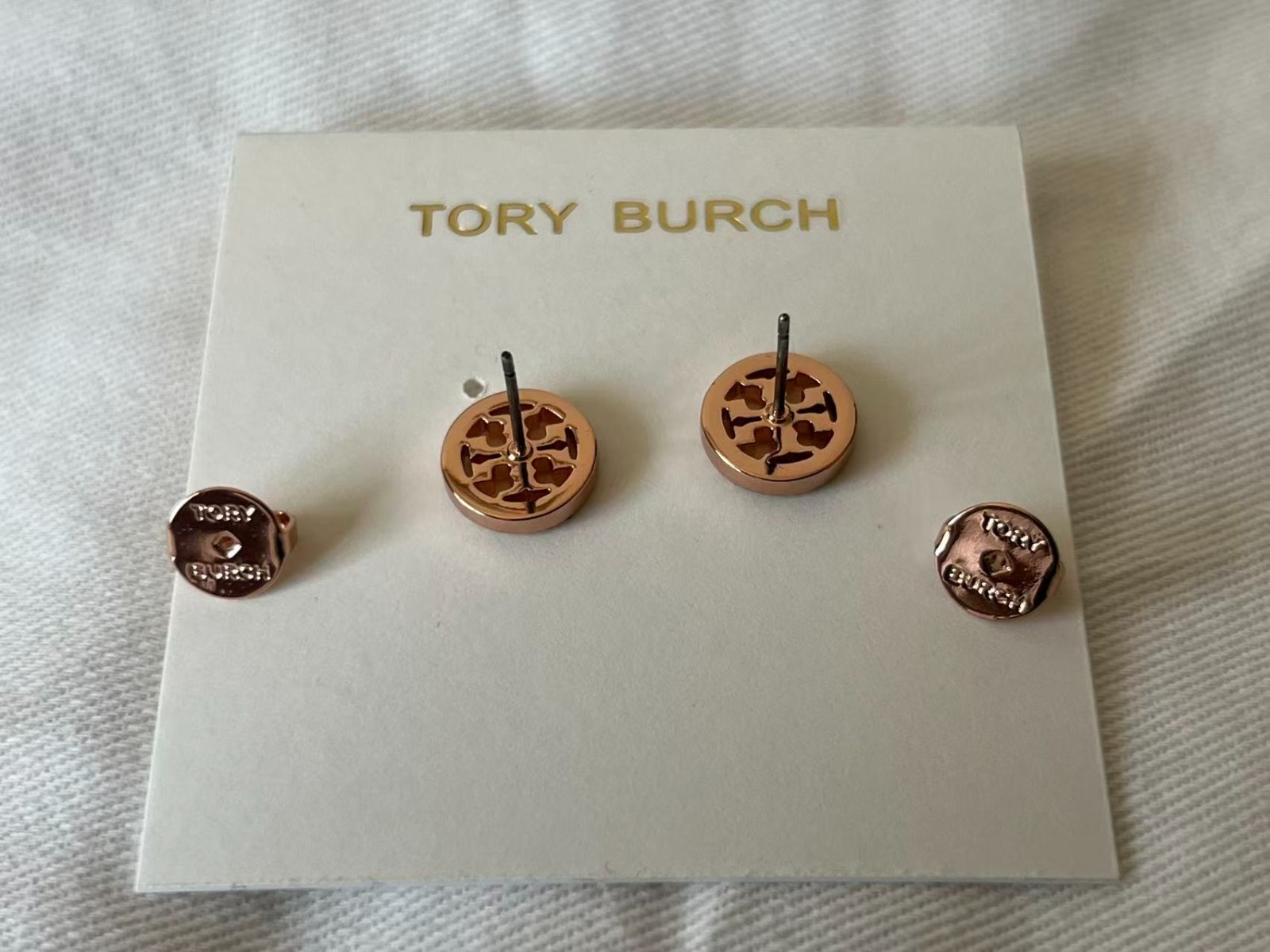 Authentic Tory Burch Miller Pave Stud Earrings Rose Gold