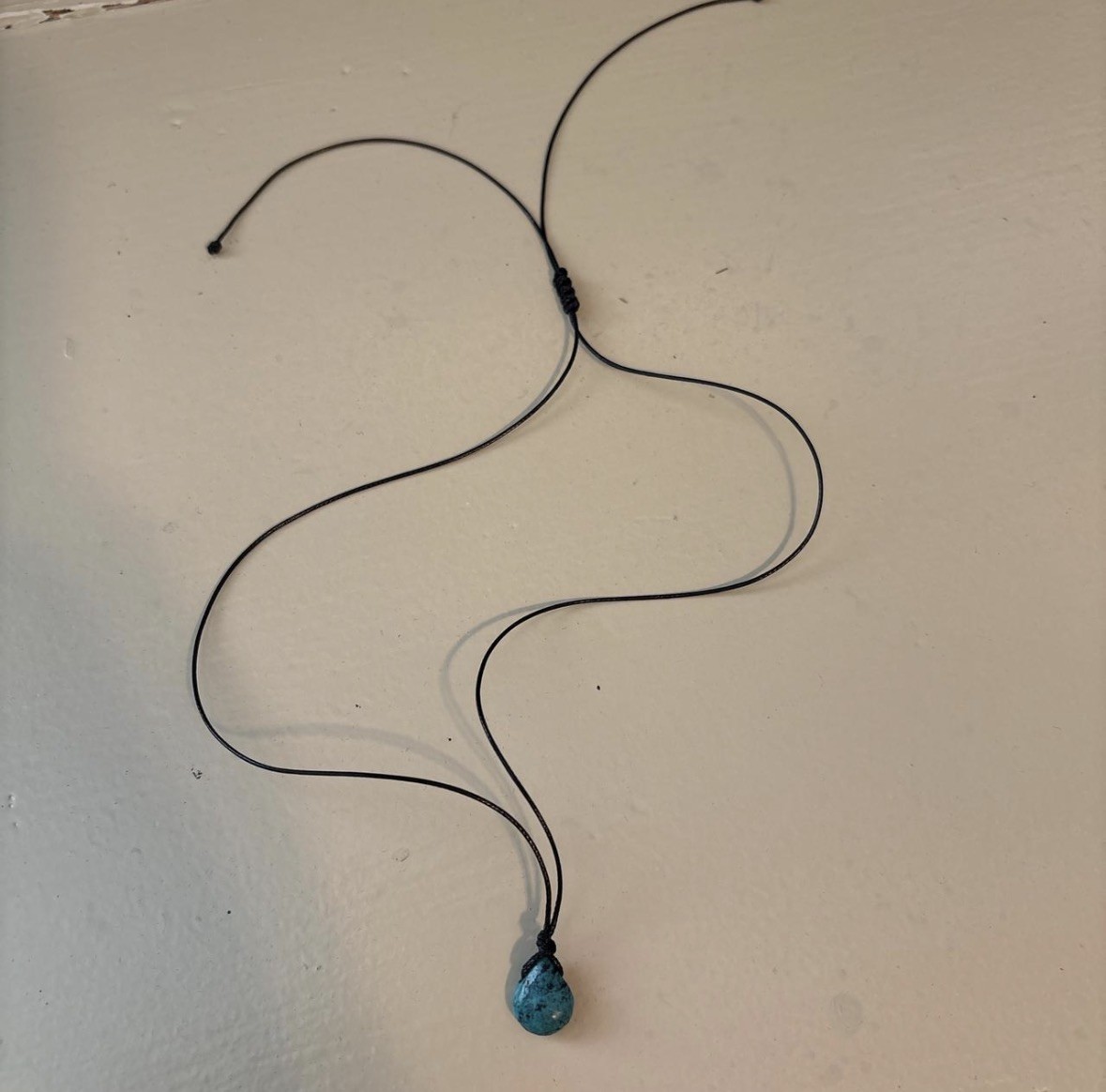 Hubei turquoise tear Drop Choker Necklace On Waxed Polyester Cord
