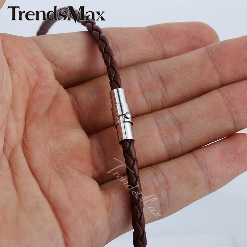 4mm Brown Braided Cord Rope Man-made Leather Necklace Magnetic Clasp For Men
