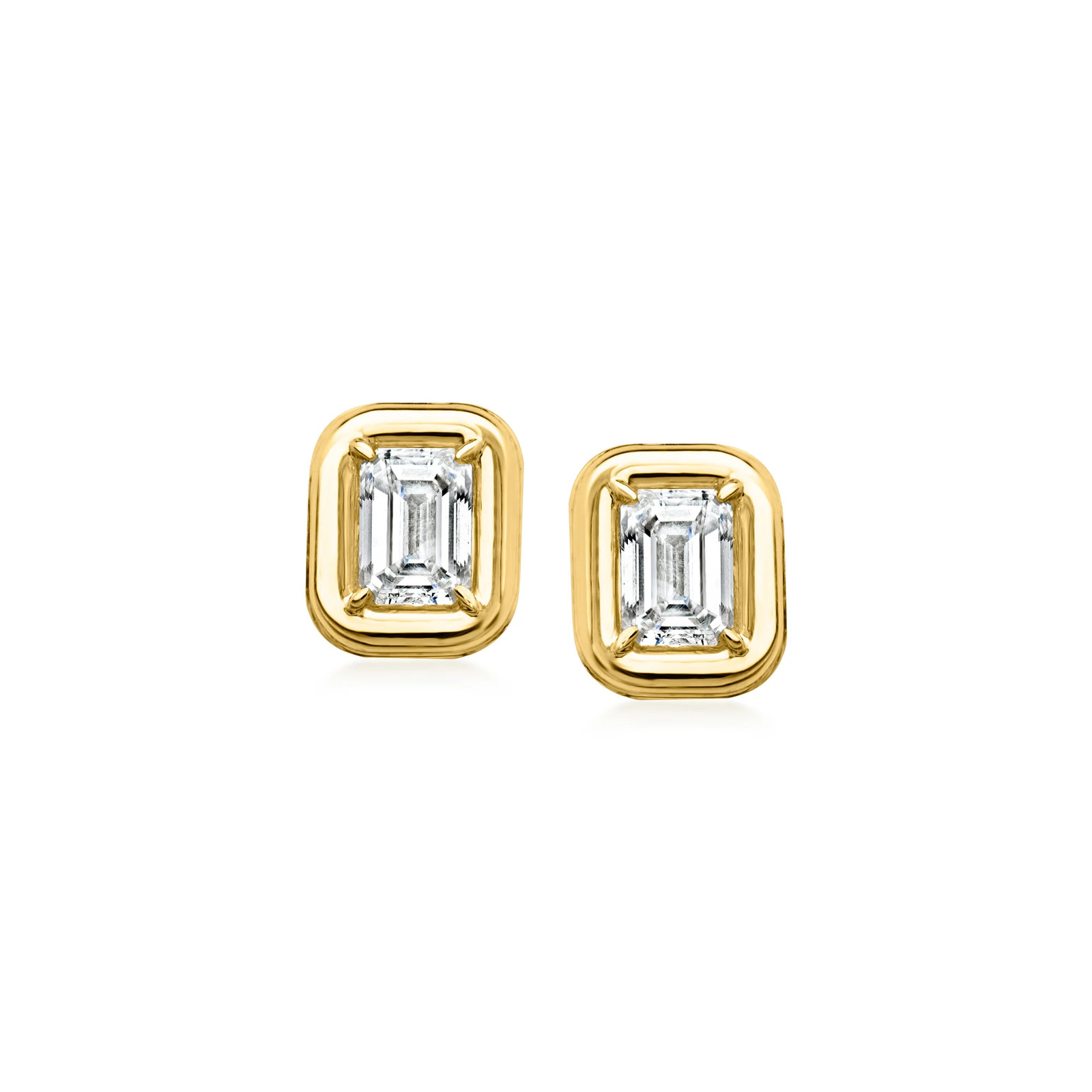 Ross-Simons Bezel-Set Emerald-Cut Lab-Grown Diamond Stud Earrings in 10kt Gold