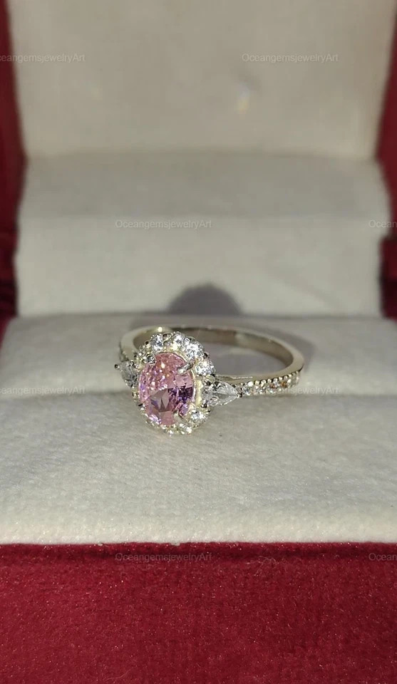 5.00 Ct Oval Cut Natural Pink Sapphire Diamond Ring 14K White Gold Size 7