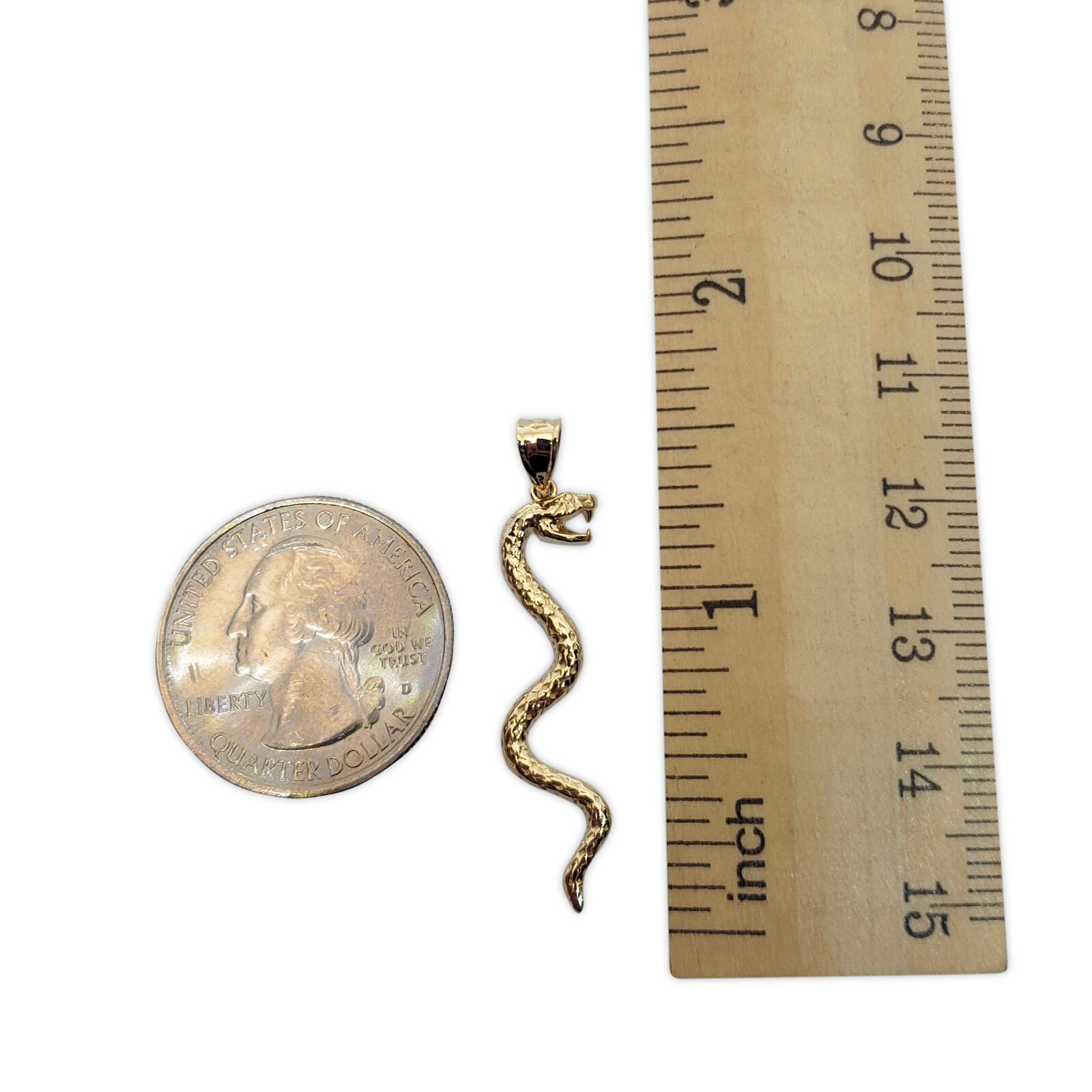 Solid 18K Yellow Gold Snake Pendant Charm, 1.5 grams, 1 1/2″ long