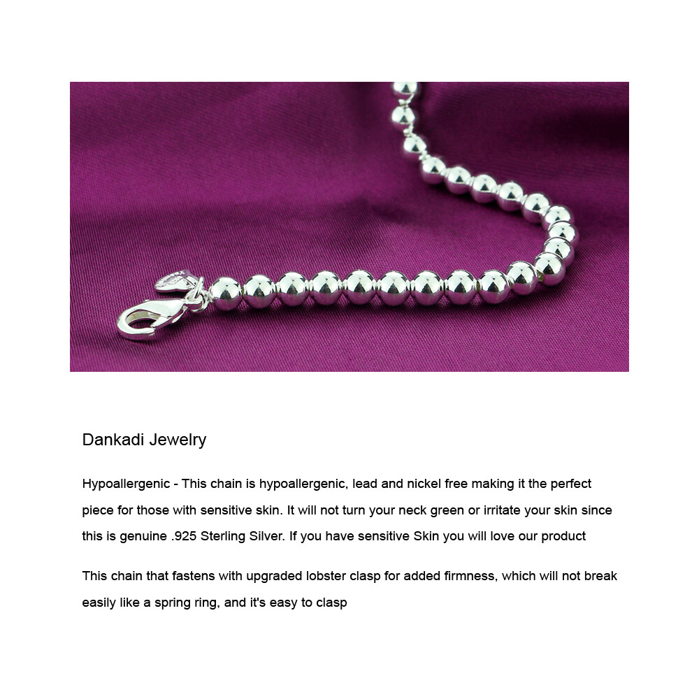 925 Sterling Silver Bead Ball Chain Bracelet Handmade All Size for Women 4mm-6mm