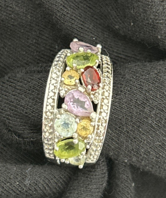 Sterling Silver Multi Gemstone Cluster Ring size 6.75