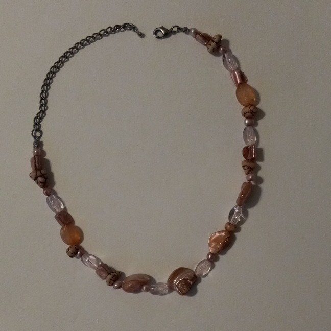 Pink Brown Glass Oval Beaded Necklace Cable Chain, Adjustable Extender Lobster