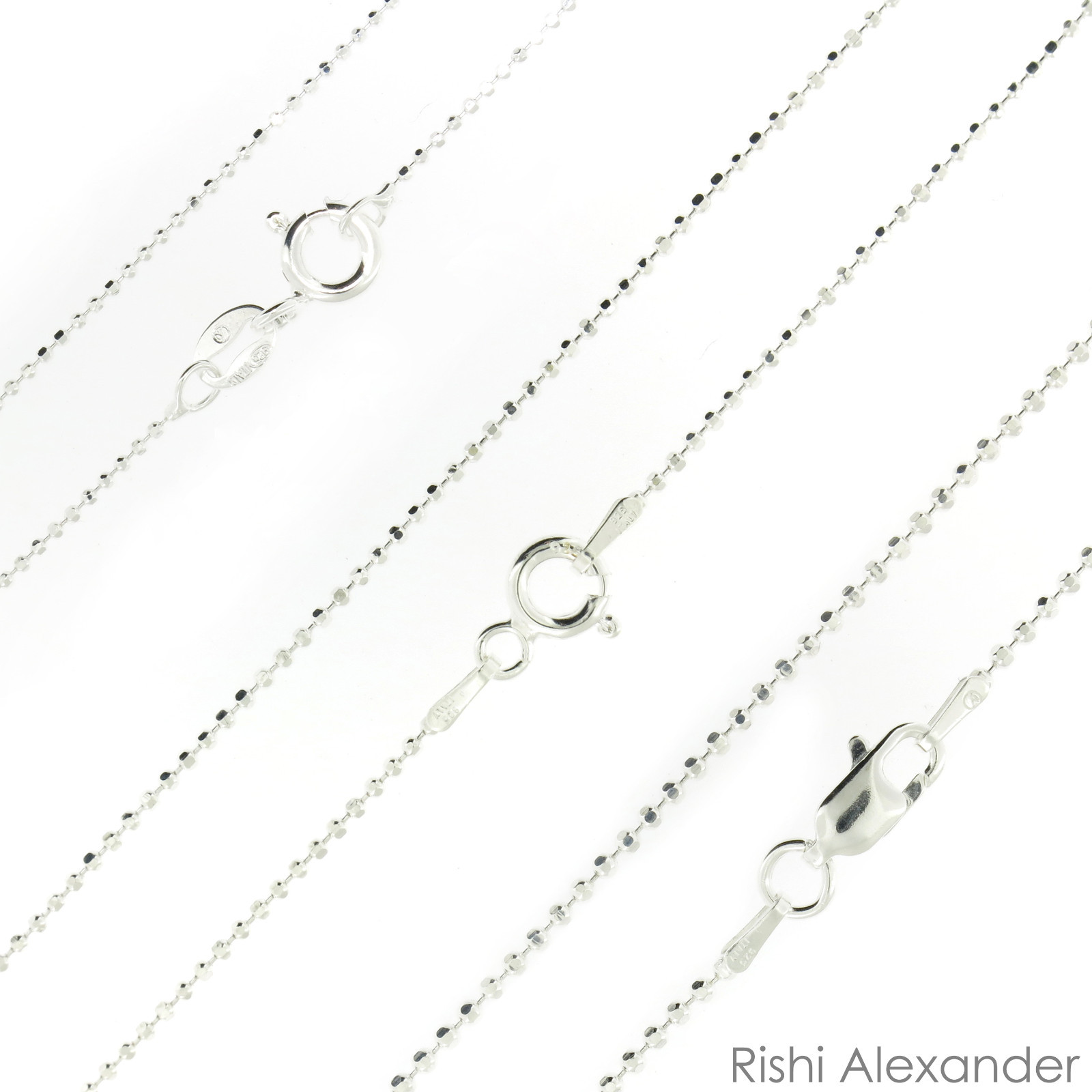 925 Sterling Silver Ball Bead Diamond Cut Chain Necklace .925 Italy All Sizes