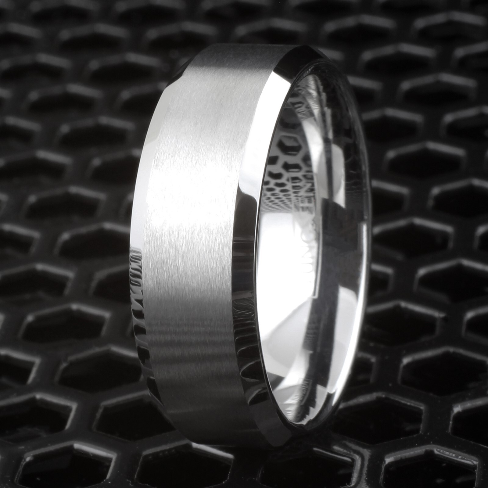 Personalized Tungsten Carbide Men’s Ring Brushed Center Wedding Band Jewelry