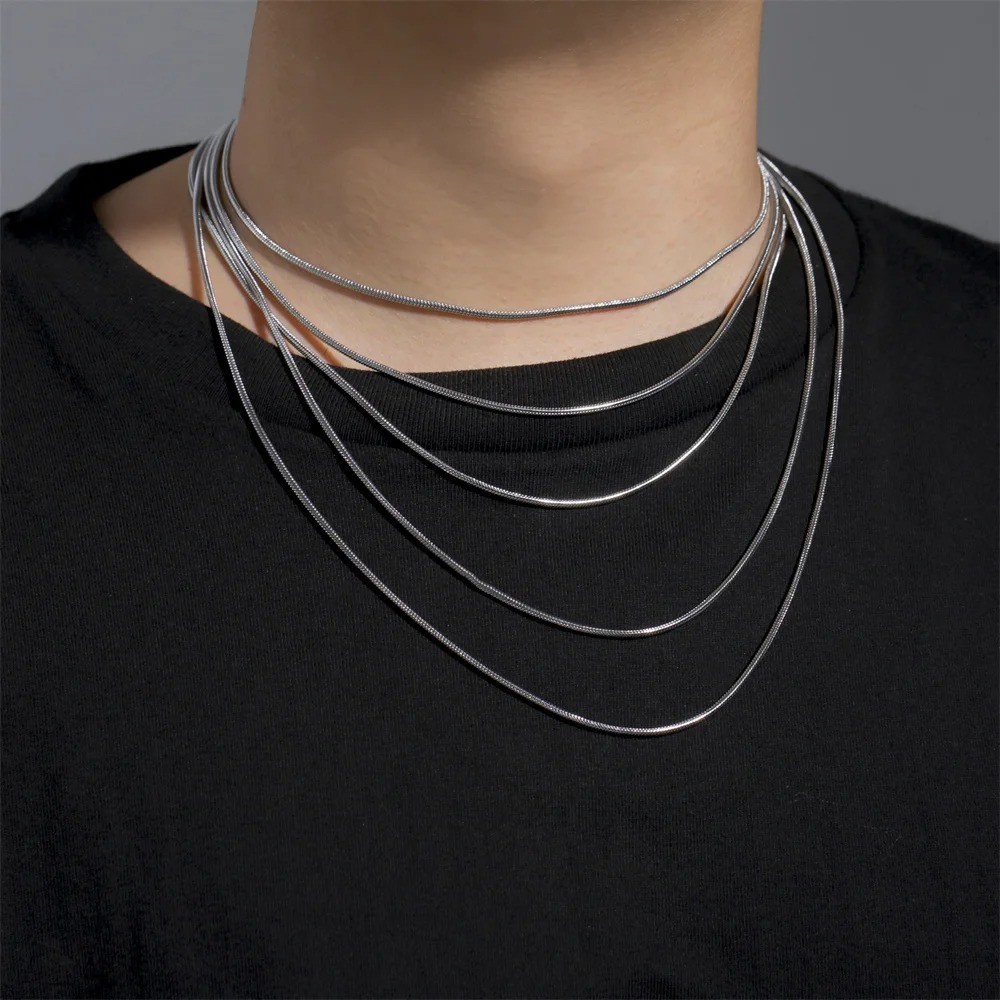 Round Snake Chain Necklace Stainless Steel Thin Chain Choker Unisex Gift