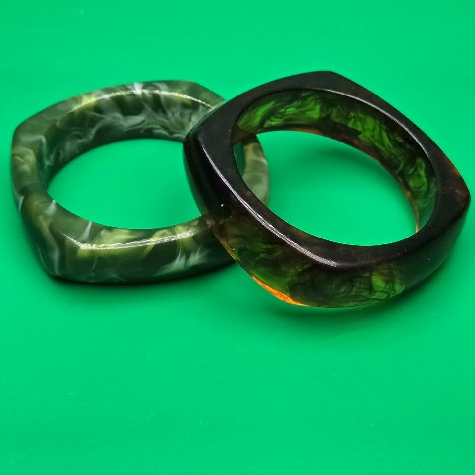 Chunky Square Bangles Acrylic Resin Marbled Geometric [T66]