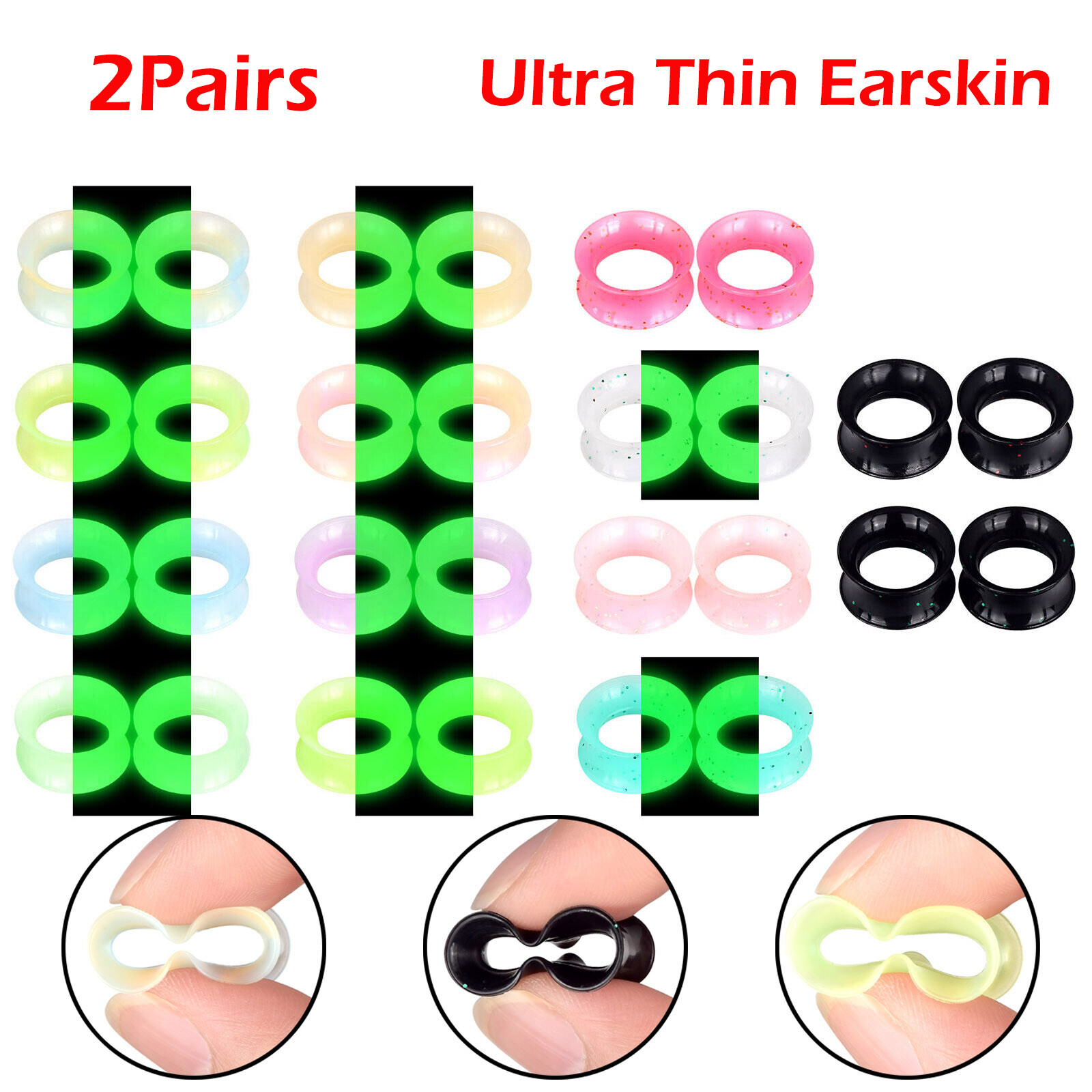 4PCS Thin Silicone Ear Tunnels Plugs-Double Flared Ear Gauges Earskins 2g-3/4″