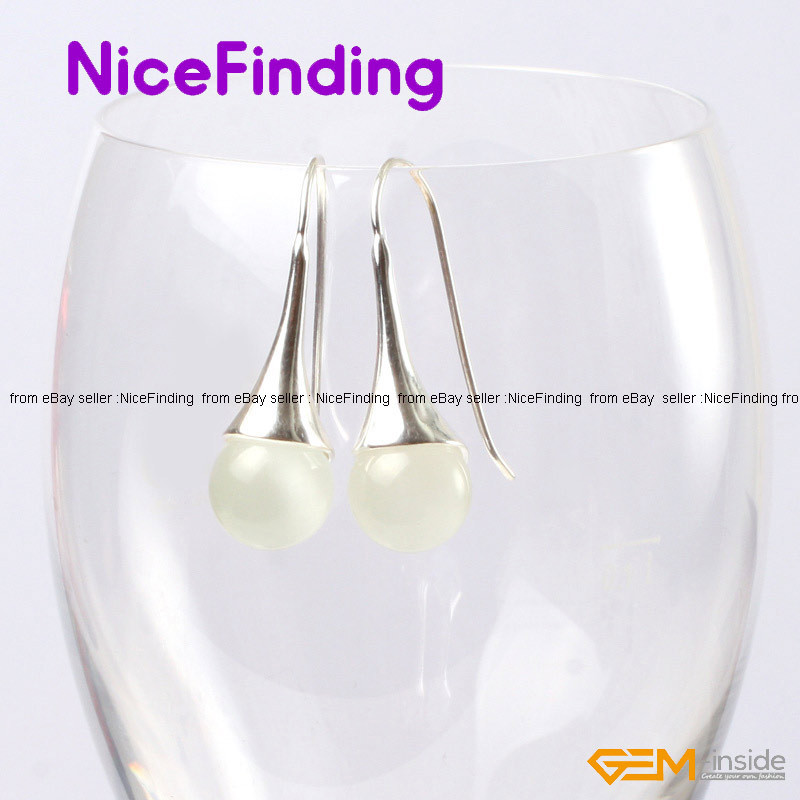 10mm Fashion Round Stone Drop Dangle Hook Earrings Tibetan Silver Women Jewelry