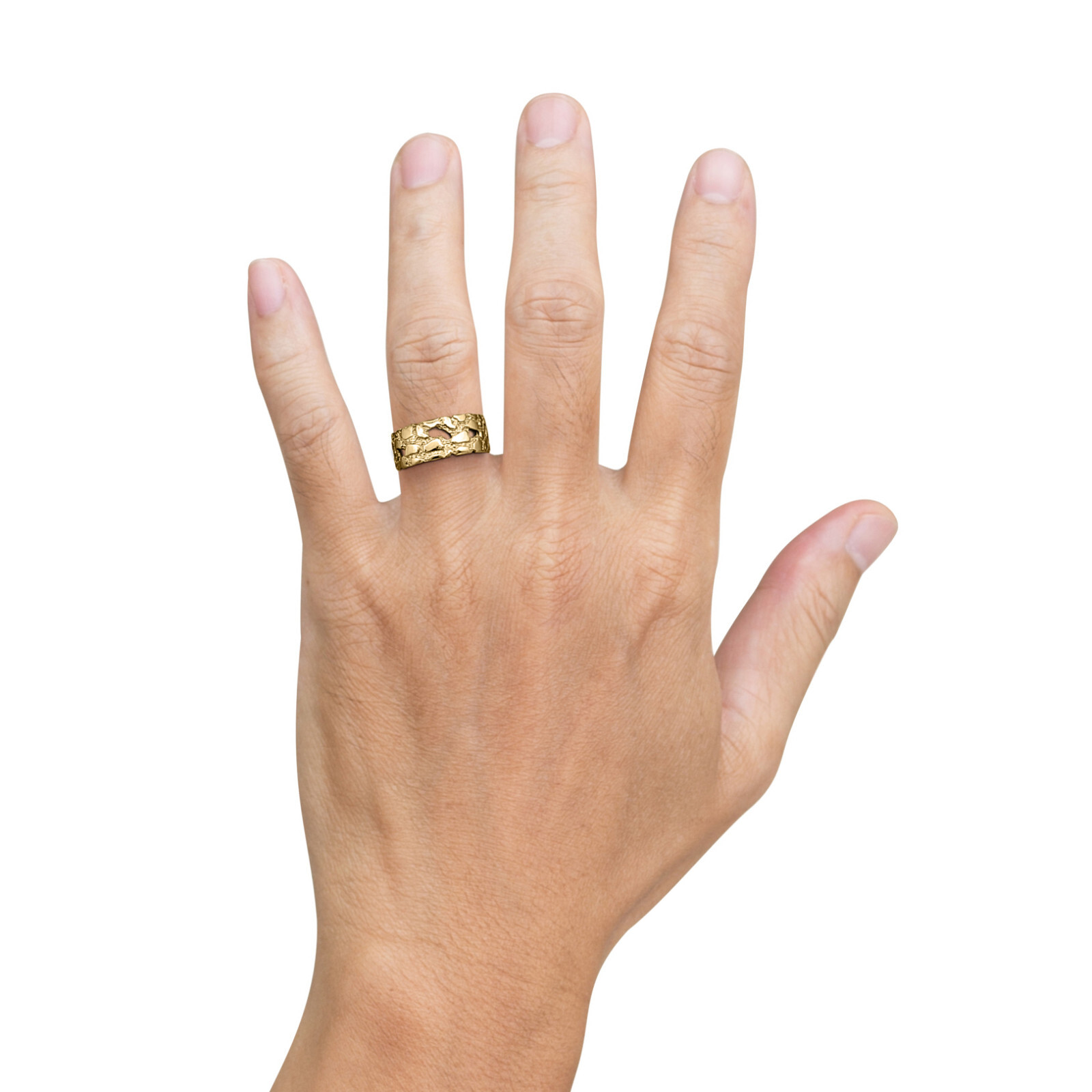 Solid 10K Yellow Gold Mens Nugget Band, 9mm Gold Nugget Ring, Size 5 – 15