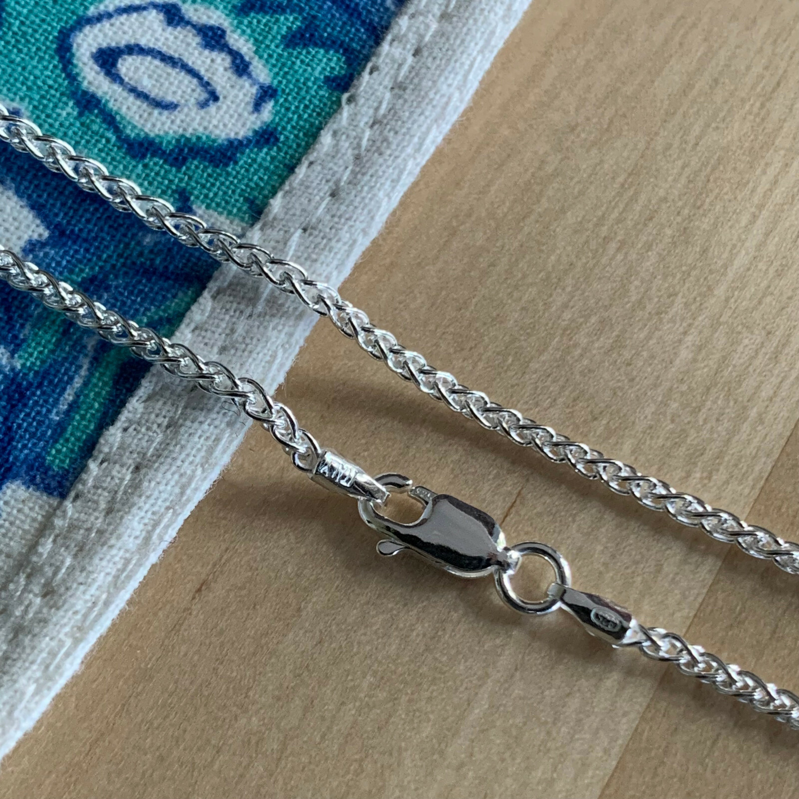 Real Solid Sterling Silver Wheat Spiga Rope Chain Necklace