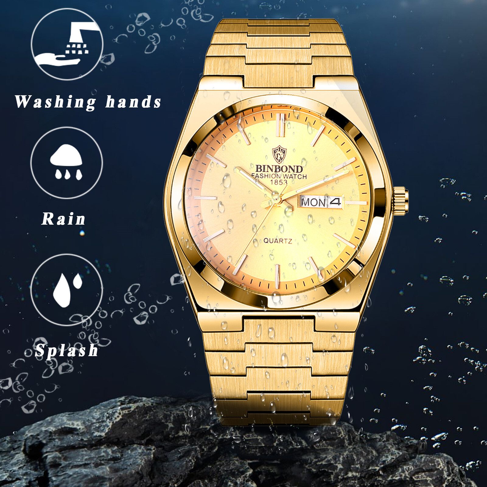 Men’s Business Luminous Waterproof Date Quartz Wrist Watch Stainless Steel Band