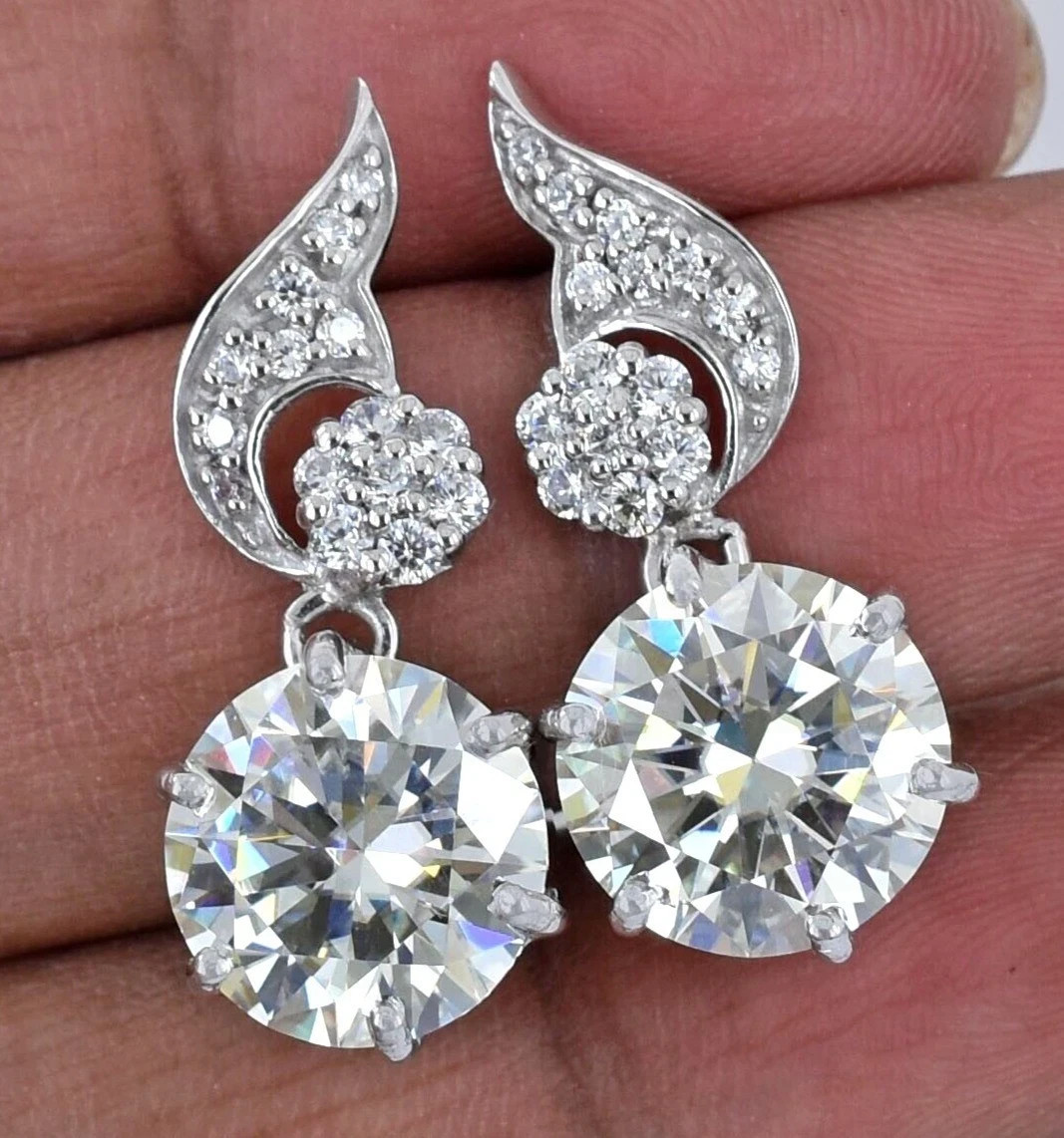 12 Ct Certified Treated White Diamond Solitaire Earrings 14k White Gold Plated