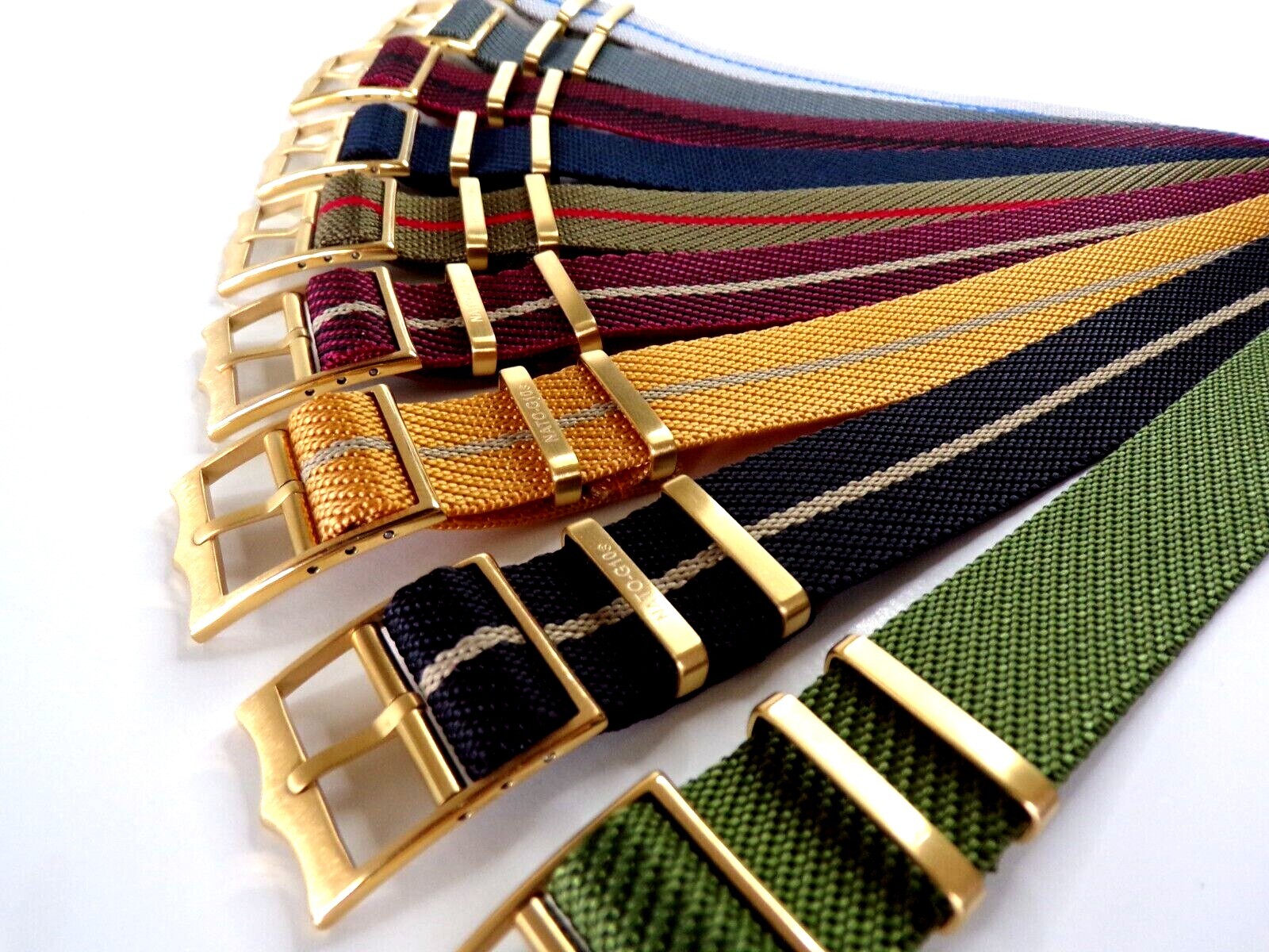 NATO ® 1pc Single Pass Twill Slant nylon GOLD Buckle watch band strap IW SUISSE
