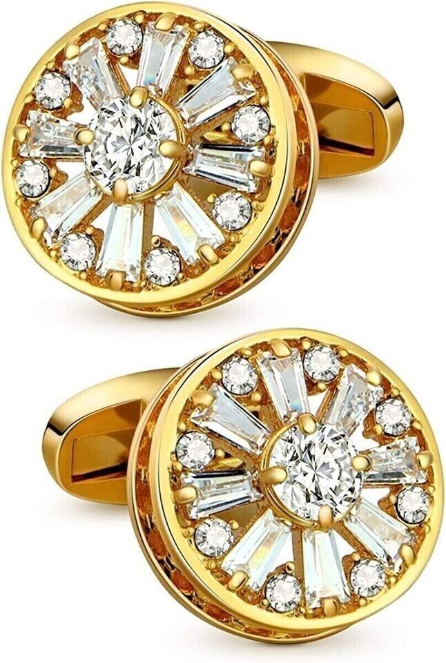 3Ct Round Lab-Created Diamond Men’s Fancy Style Cufflinks 14K Yellow Gold Finish