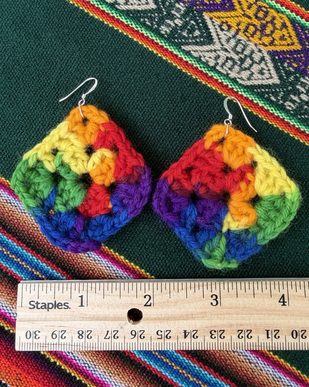 Vintage Crochet Mini Granny Squares Repurposed Earrings