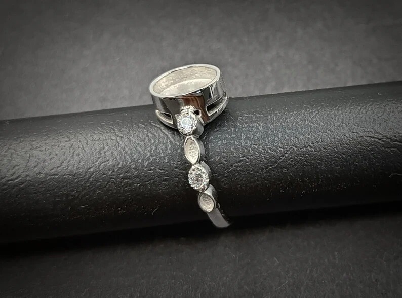 925 Sterling Solid Silver 6x8mm Oval Bezel Ring Blank with Zircon DIY Jewelry