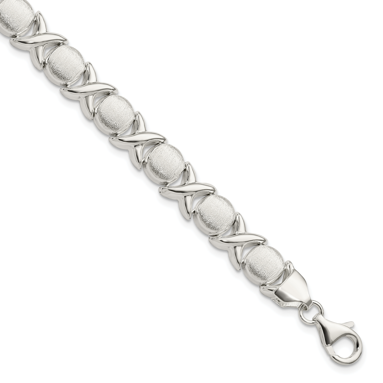 Silver Polished and Satin X and O Bracelet QG3306