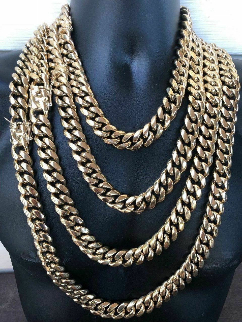 HARLEMBLING 18mm Mens Miami Cuban Link KILO Chain 14k Gold Plated HEAVY 18″-30″