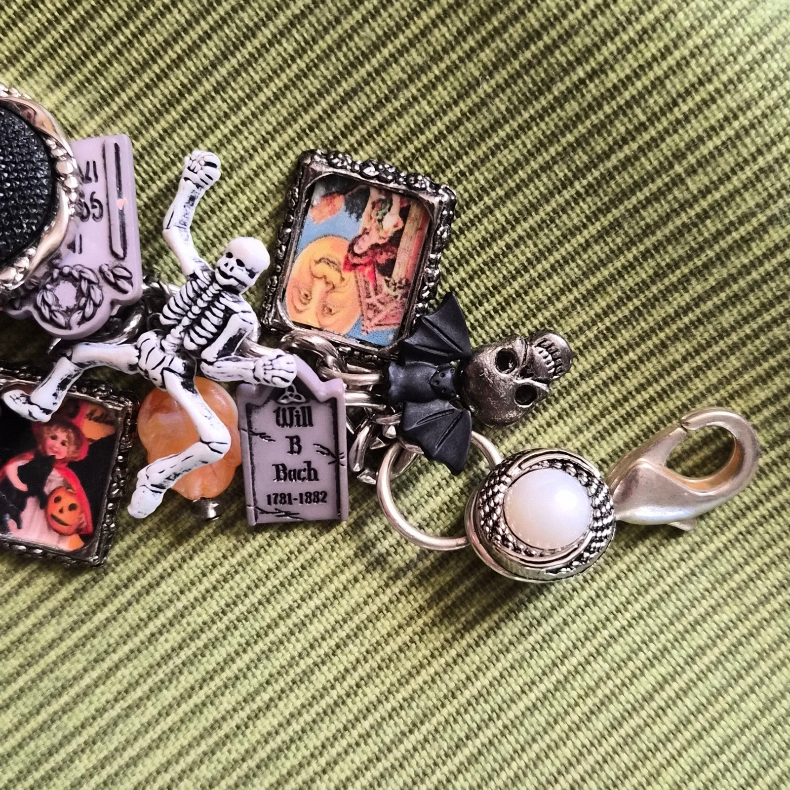 Halloween Charm Bracelet Vintage Style Spooky Skeleton Gravestone Gothic Jewelry