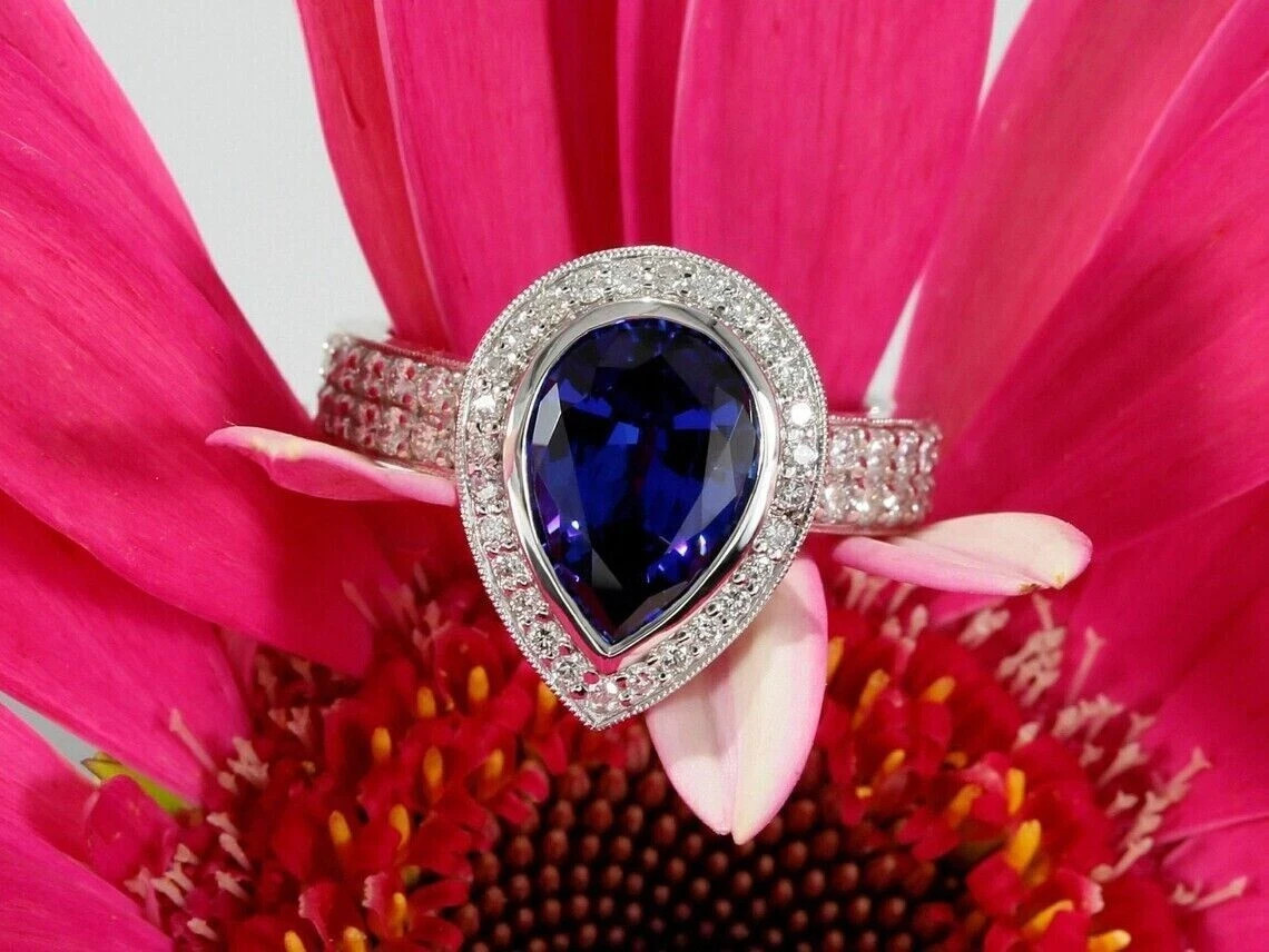2Ct Pear Cut Lab-Created Sapphire Teardrop Engagement Ring 14K White Gold Plated