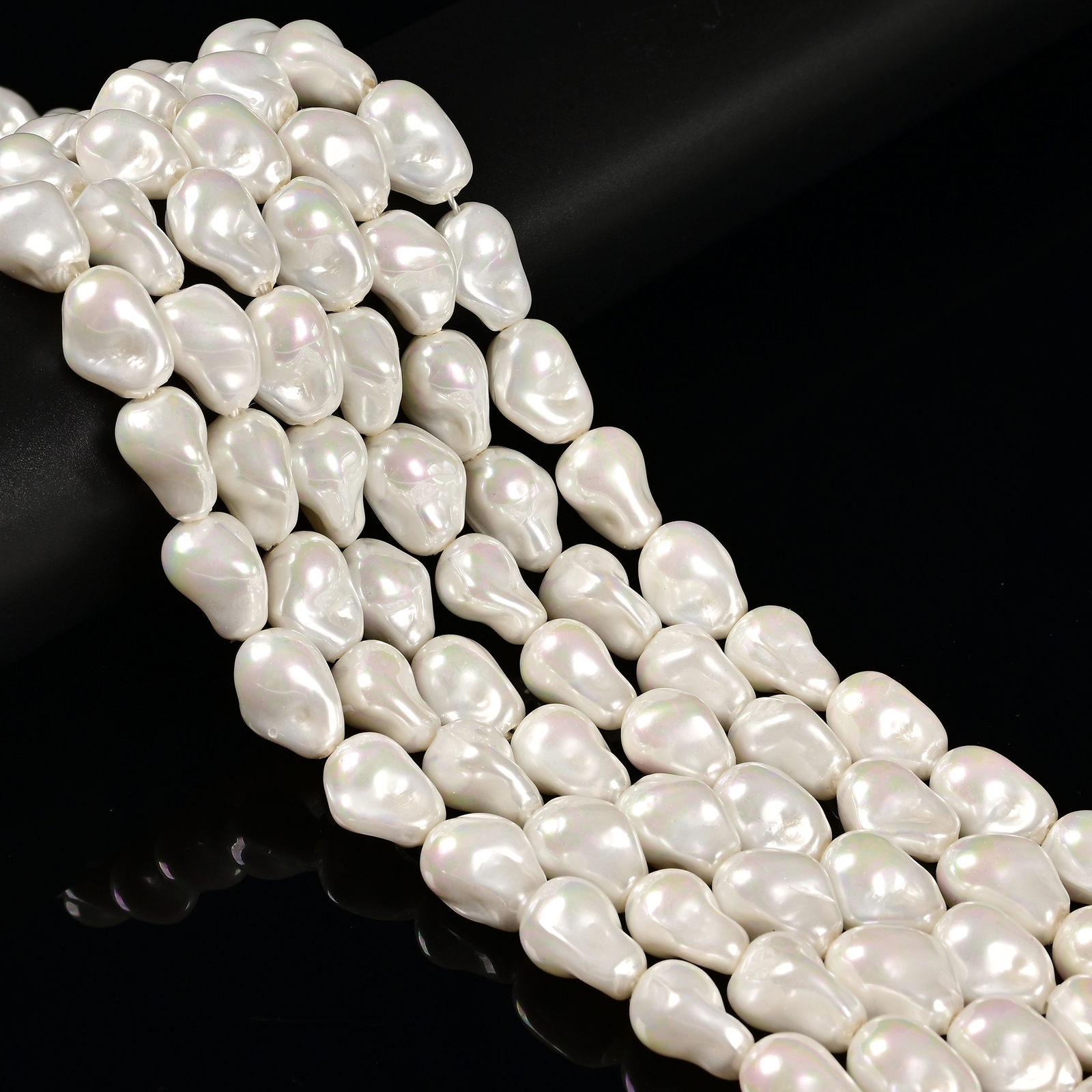 White Coated Shell Pearl Baroque Beads Size 10x15mm 12x23mm 15.5” Strand
