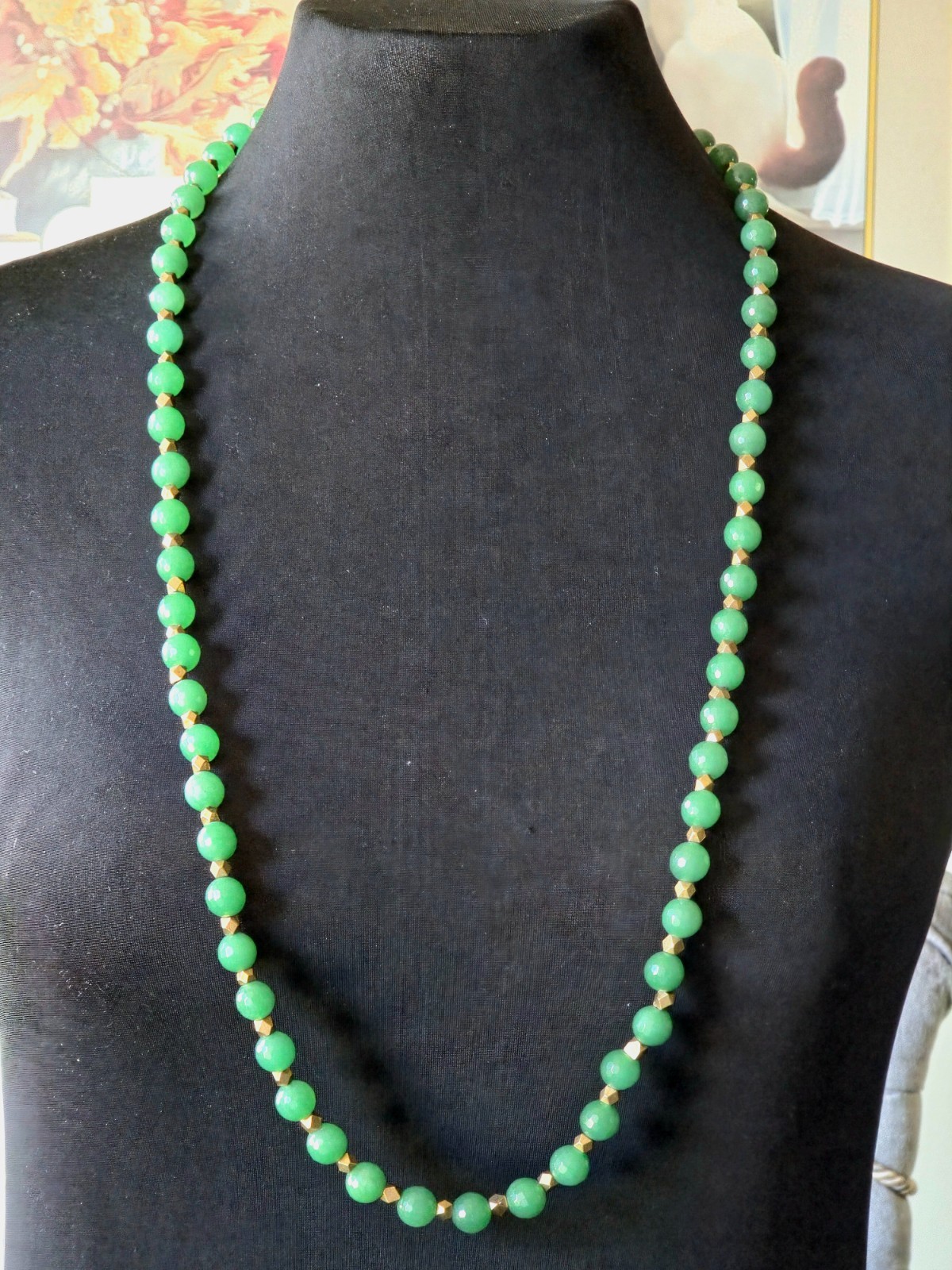 Signed Ashley Pittman Green Aventurine Gemstone Bead & Brass Bead Necklace 18″