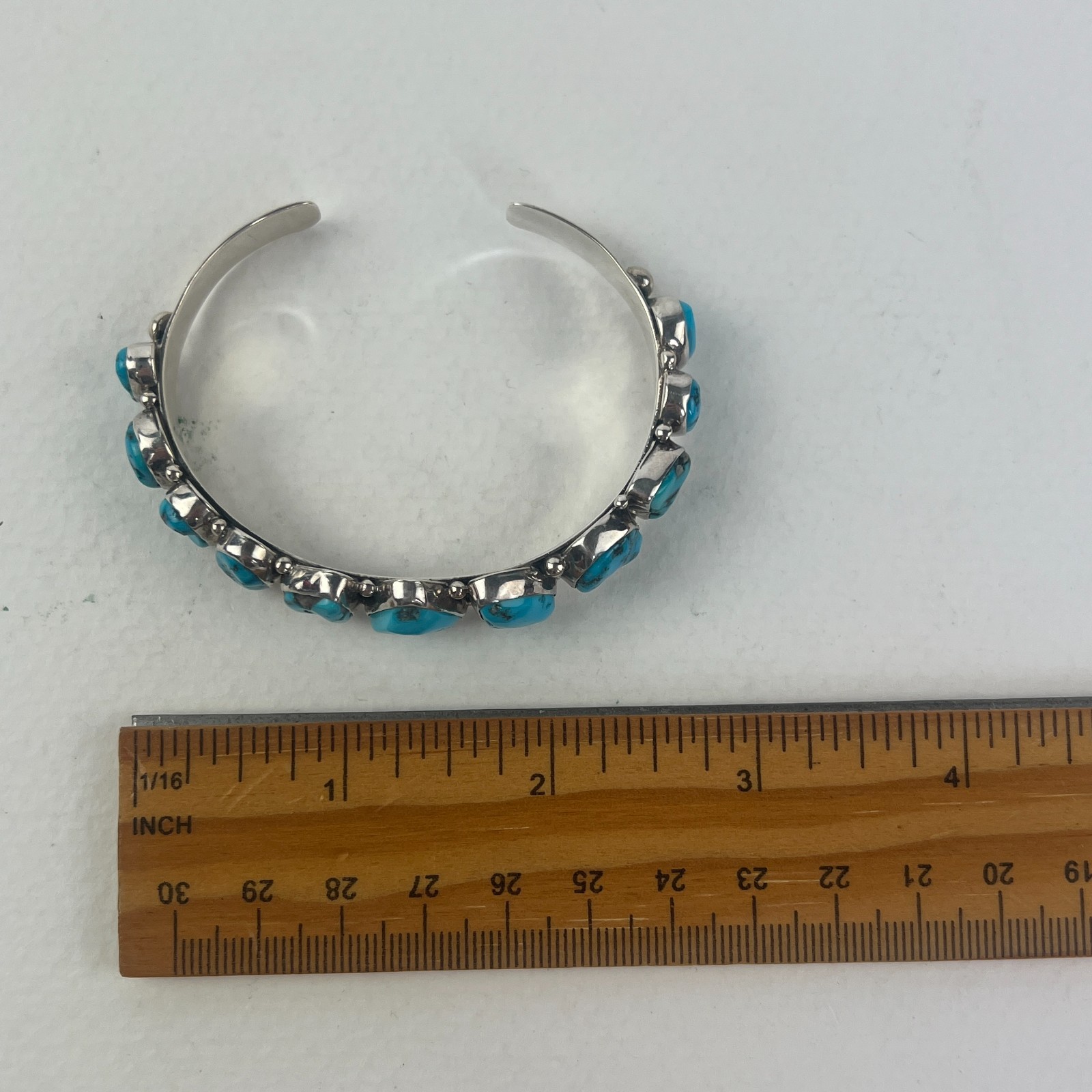 Vintage Native American Turquoise Cuff Sterling Silver Bracelet Artisan Sign 925