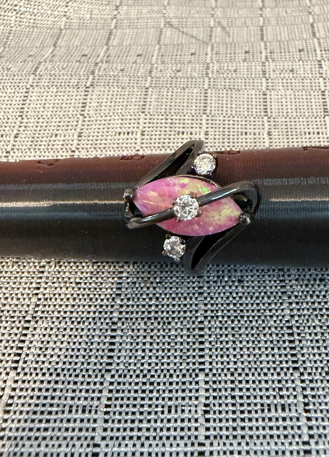 Solid 10k Black Gold Pink Opal Gothic Ring
