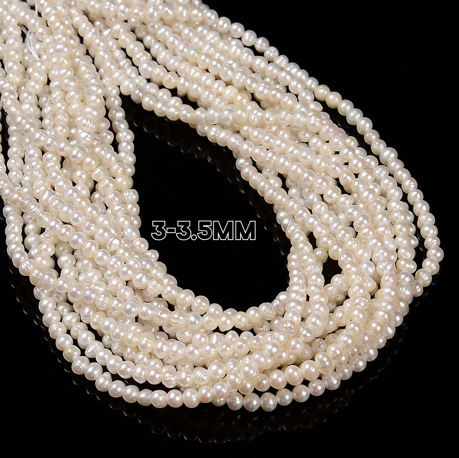 White Fresh Water Pearl Off Round Beads Size 3-3.5mm 4.5-5mm 14.5” Strand