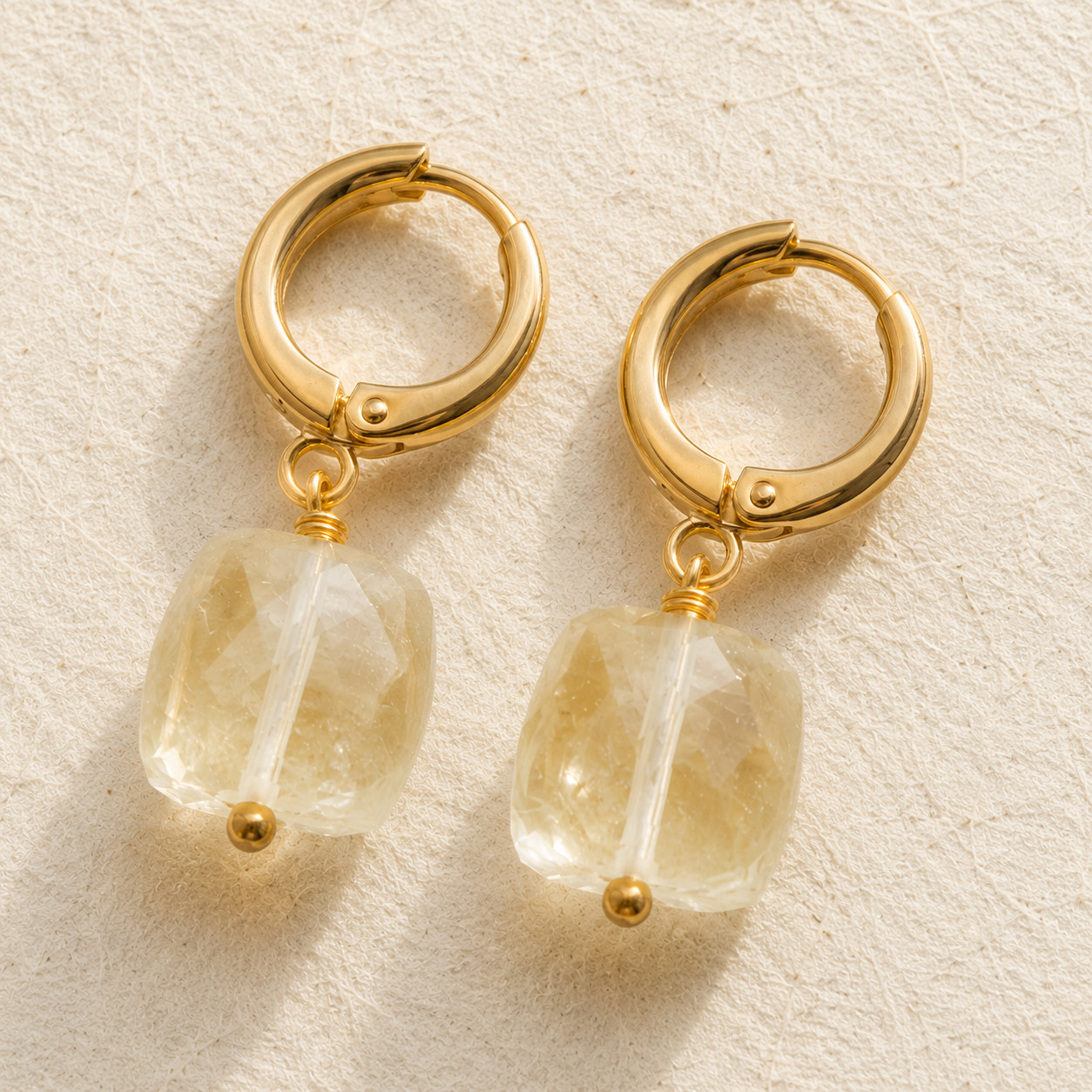 Natural Citrine Cube Drop Earrings | 18K Gold Plated | Sunshine & Wealth | Boho