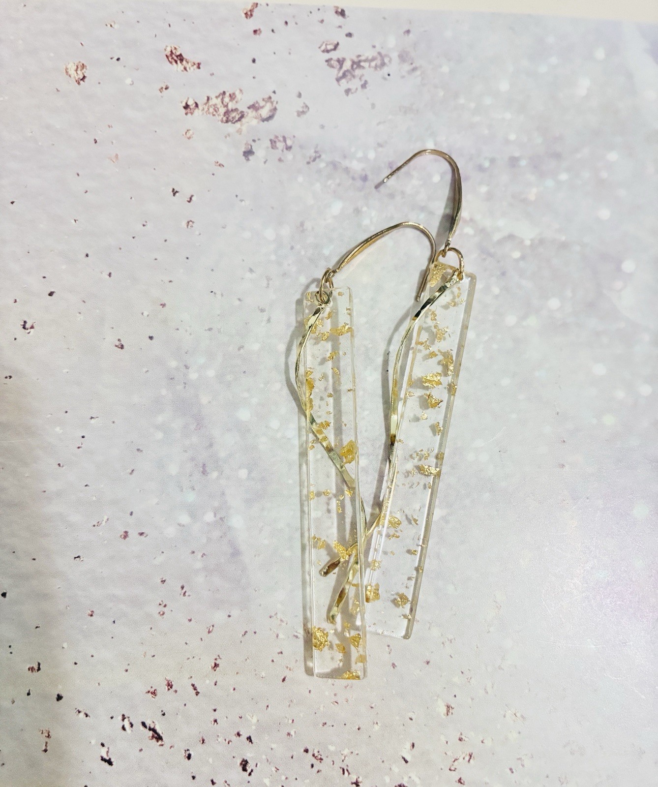 Gold Flake Clear bar Modern Design Earrings