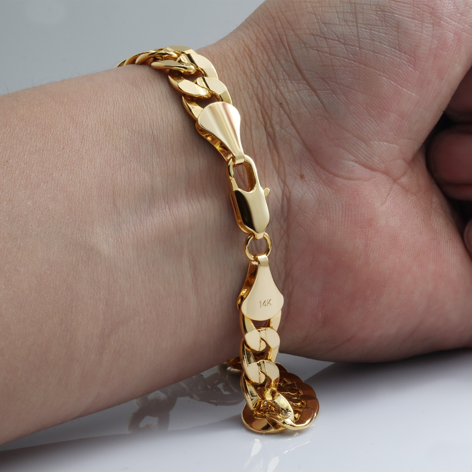 Concave Cuban Link Chain 10mm Bracelet 8.5″ | 14K Gold Plated HipHop Men Fashion