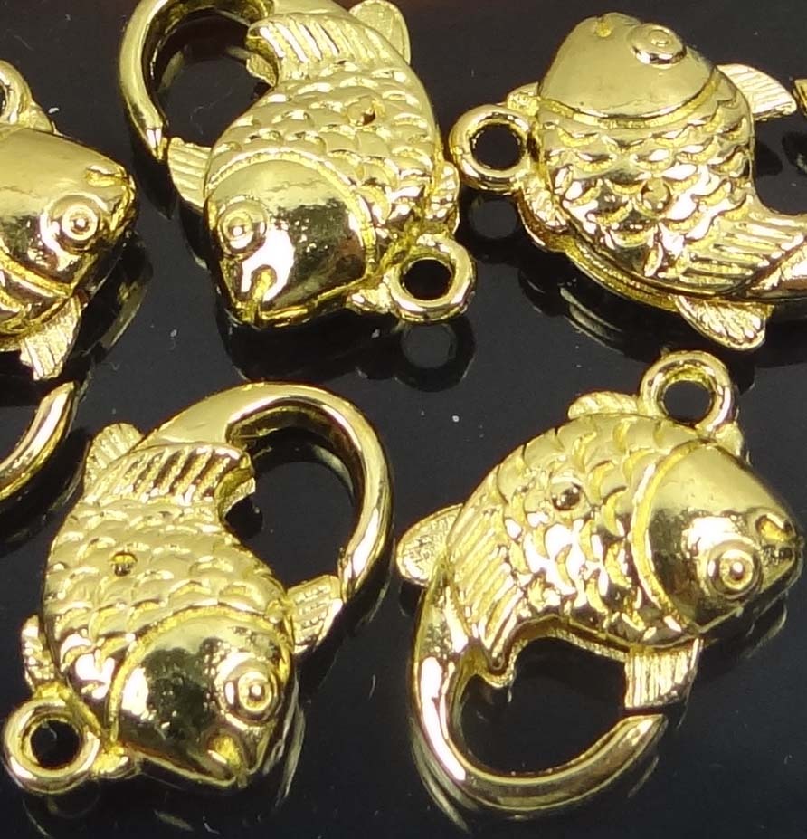 4 Gold Pewter Fish Lobster Claw Clasps 20x12mm