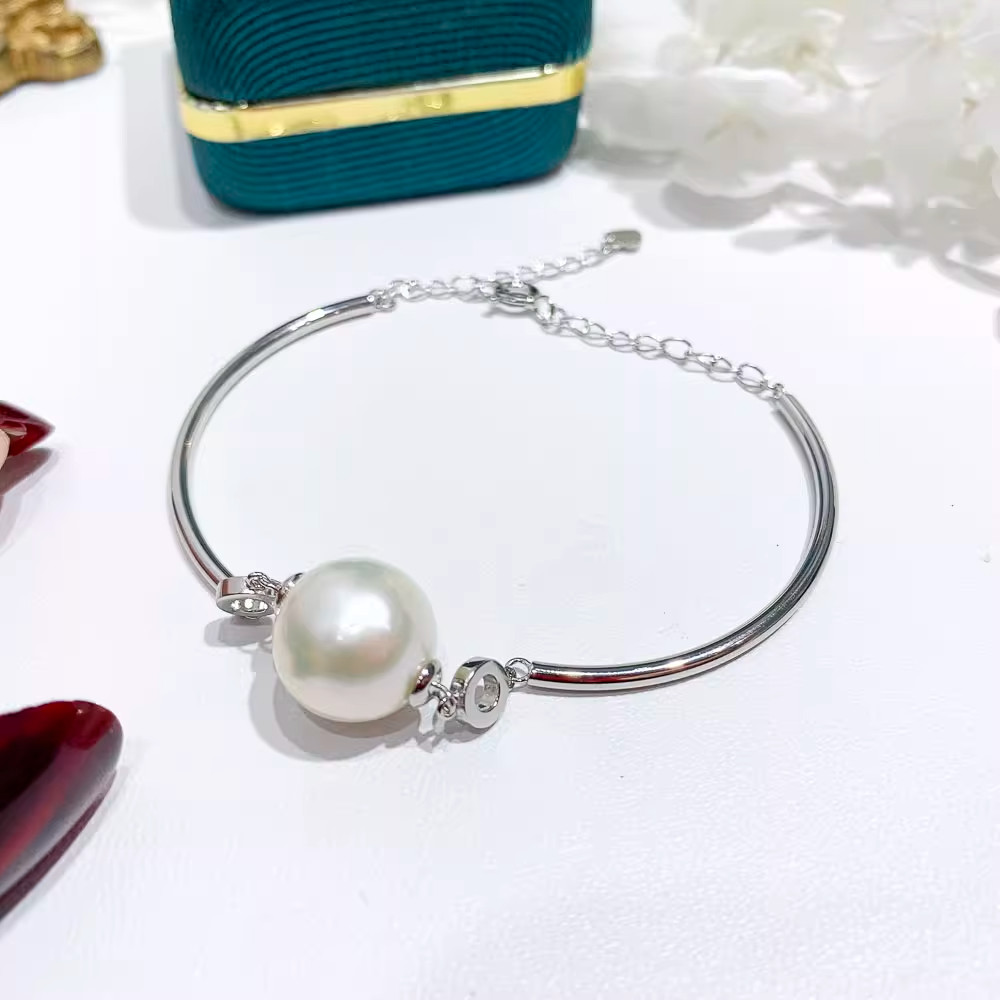 Gorgeous AAA Huge 10-11mm Round South Sea White Pearl Bracelet 925s