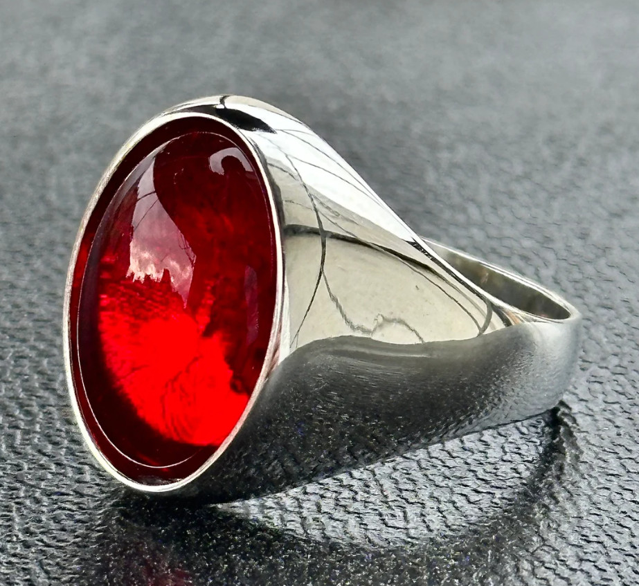 Genuine Red Ruby Men’s Ring Silver Signet Ring For Boys Birthday Gift Ruby Ring