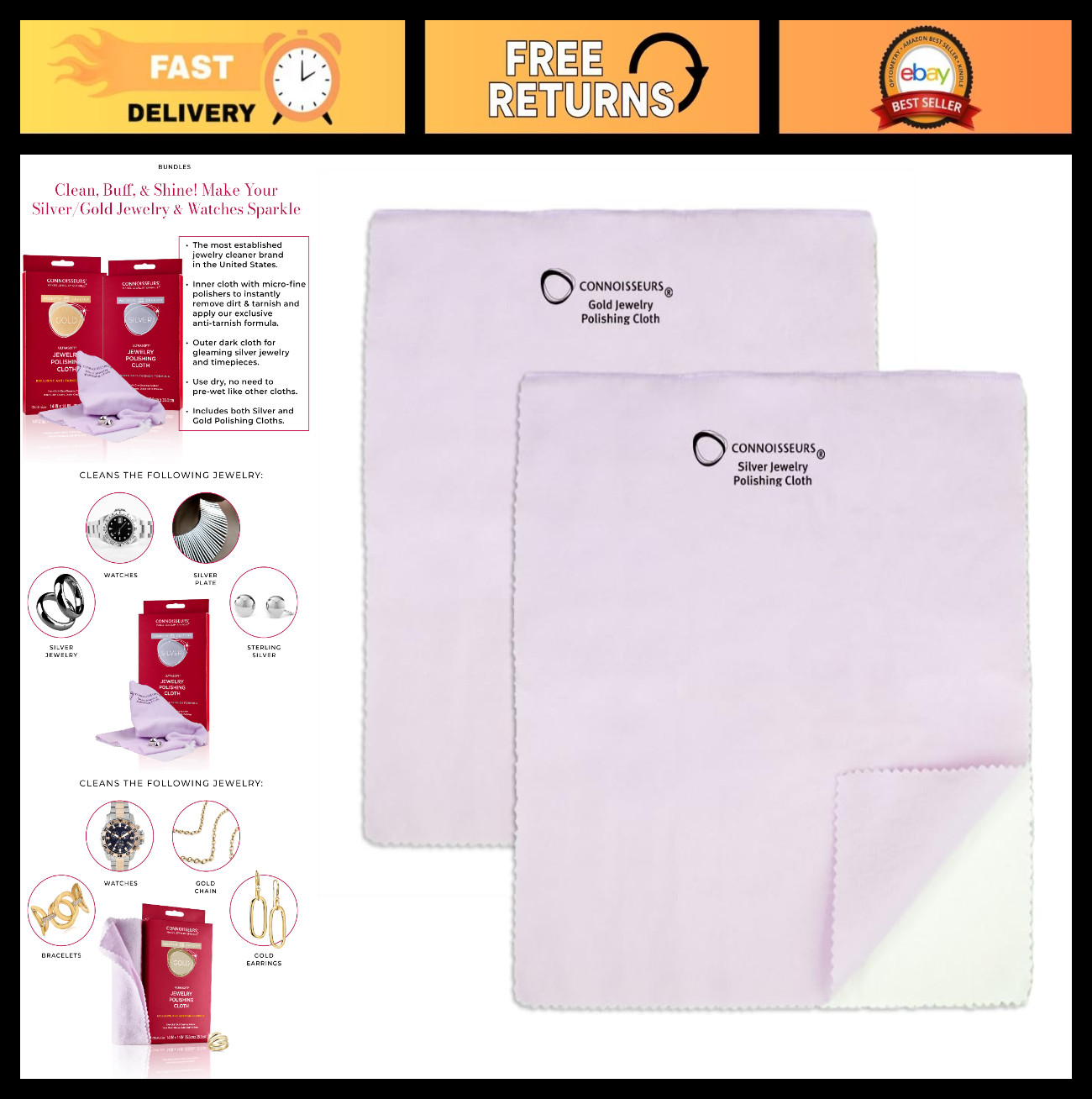Extra Large Polishing Cloth Bundle for Silver & Gold Jewelry – 2 Pack, 14×14″ –