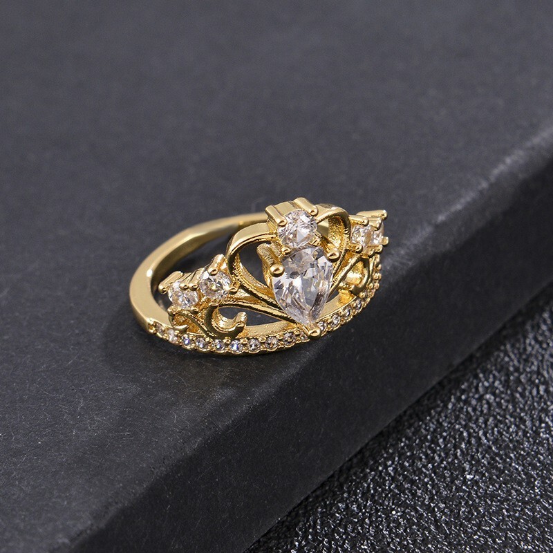 3Ct Pear Cut Simulated Diamond Crown Shape Wedding Ring 14K Yellow Gold Plated