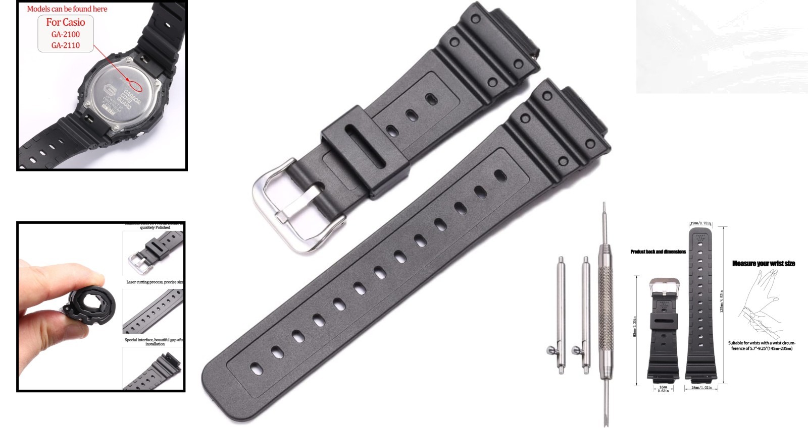 Men’s Rubber Replacement Strap for G-Shock GA2100 – Waterproof & Adjustable