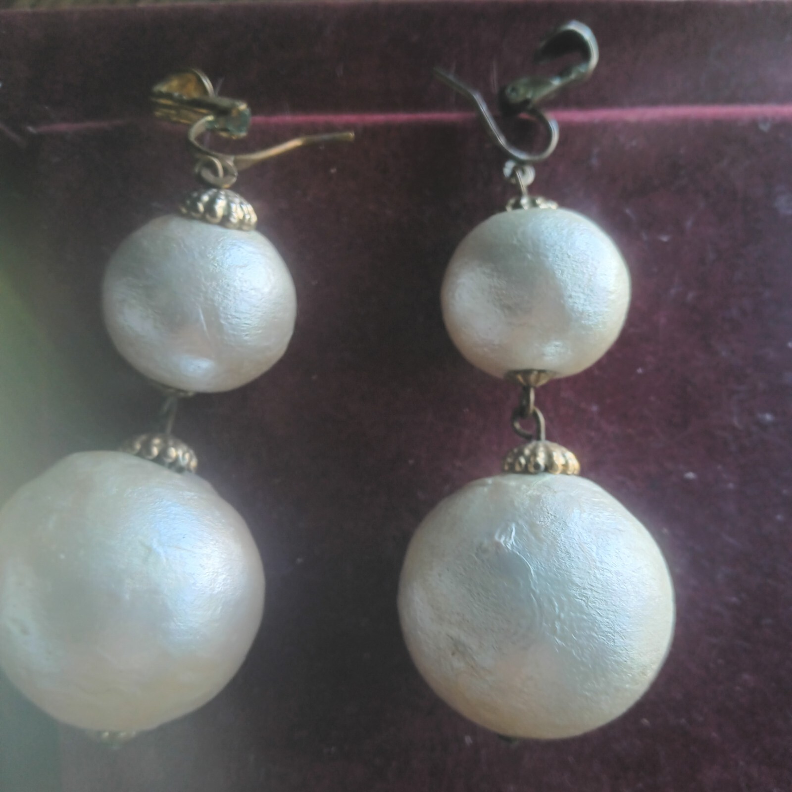 Stylish White Cotton Pearl Dangle EARRINGS 2.5″ Hook and Clip Combo