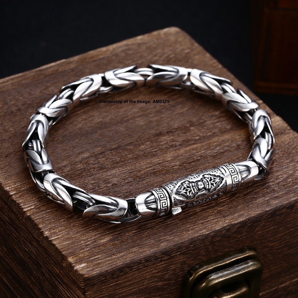 Pure 925 Silver Byzantine Link Chain Bracelet for Men/Women Vintage Look 5mm W