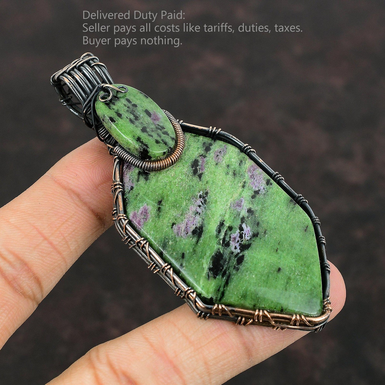 Copper Hexagon Ruby Zoisite Gemstone Mother Handmade Wire Wrapped Trendy Pendant