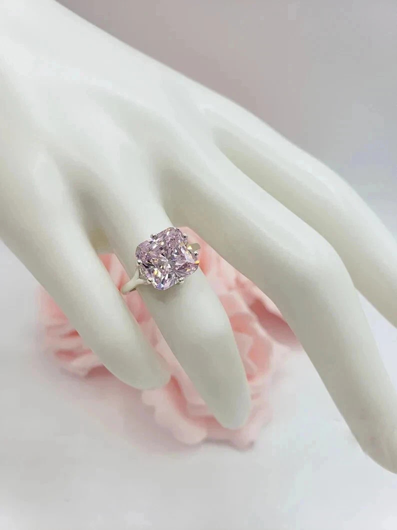 2.00Ct Lab Created Cushion Cut Pink Diamond Solitaire Ring 14K White Gold Plated