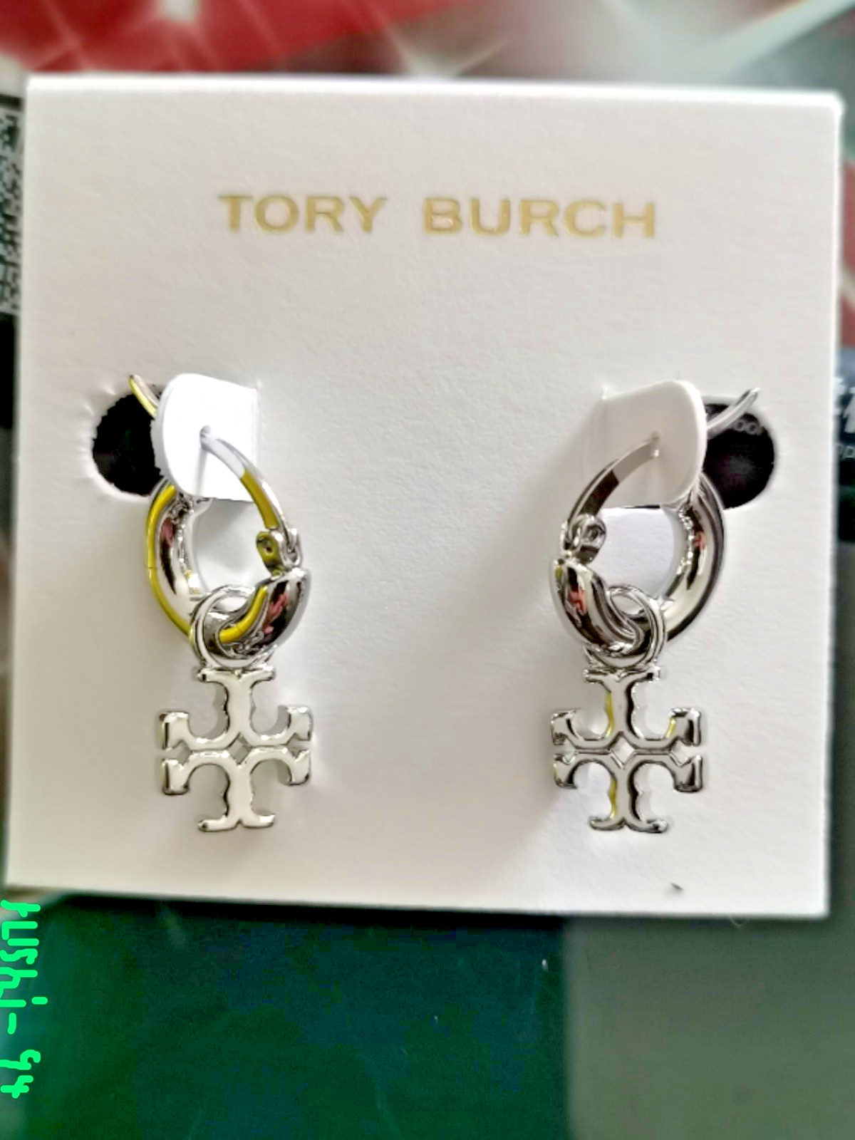 Tory Burch Silver Double T Huggie Drop Earrings Two-tone Hoop Ear Jewelry